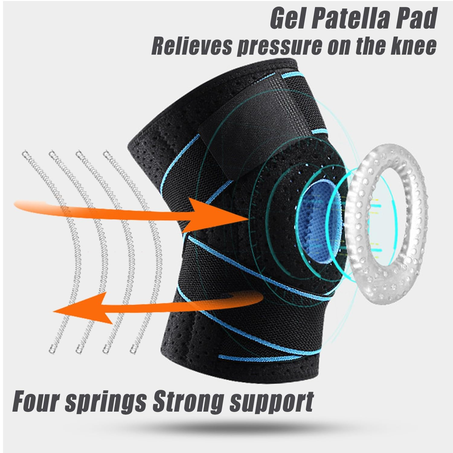 2-Pack Sports Knee Brace, Adjustable Knee Sleeves for Meniscus & Ligaments with Lateral Stabilizers & Gel Patella Pad, for Knee Support & Protection, Unisex,Men Blue-Black