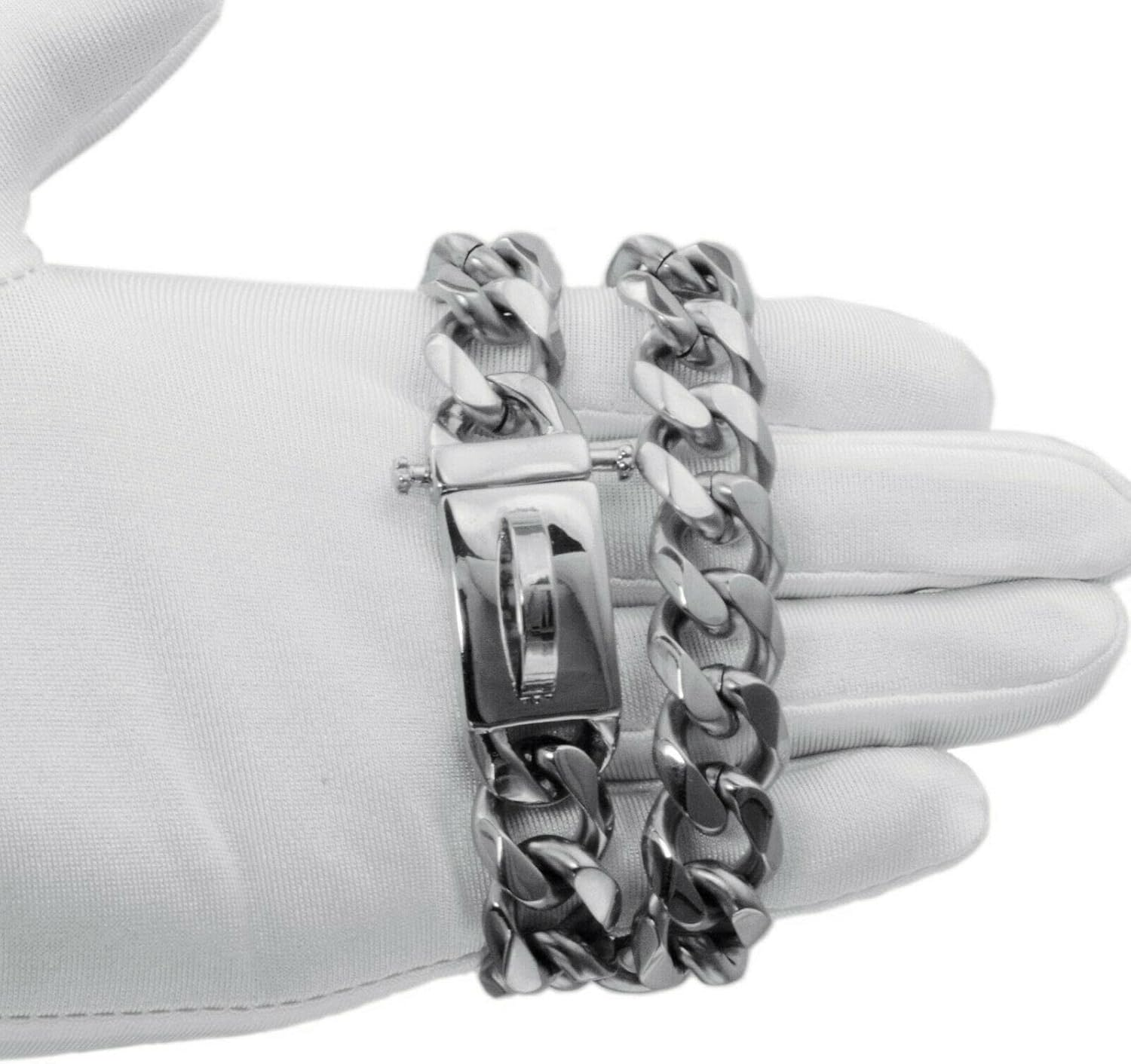 LASIEYO Silver Dog Collar 15 Mm Wide Cuban Link Dog Necklace Chain Collar with Metal Buckle D Ring Puppy Costume image number 2