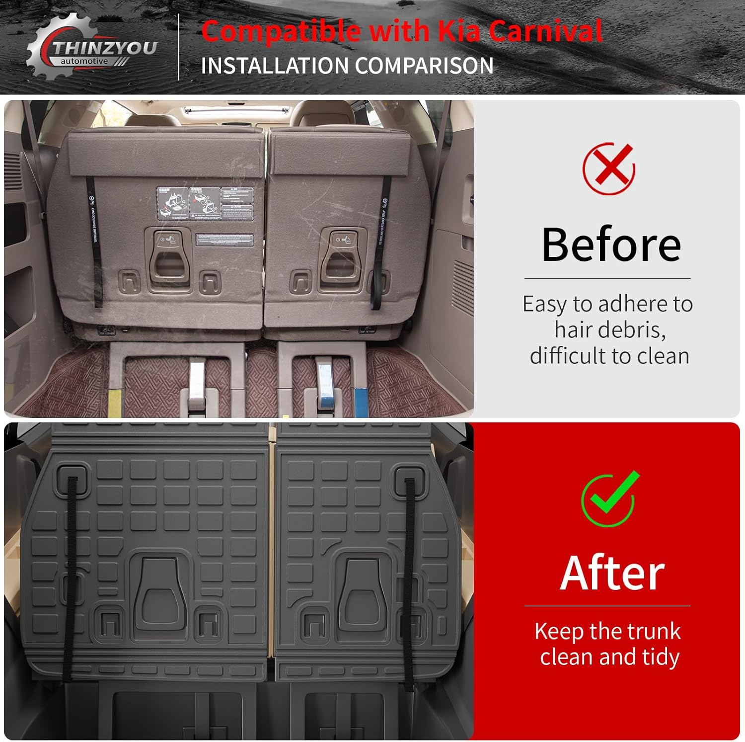 Thinzyou Floor Mats Compatible with 2022-2025 2026 Kia Carnival 8 Seater MPV No Hybrid&Prestige Trunk Liner Cargo Liner Cargo Mat 2024 Carnival Accessories (Floor Mats+Trunk Mat+Backrest Mats) - Backrest Mats+Trunk Mat+Floor Mats image number 6
