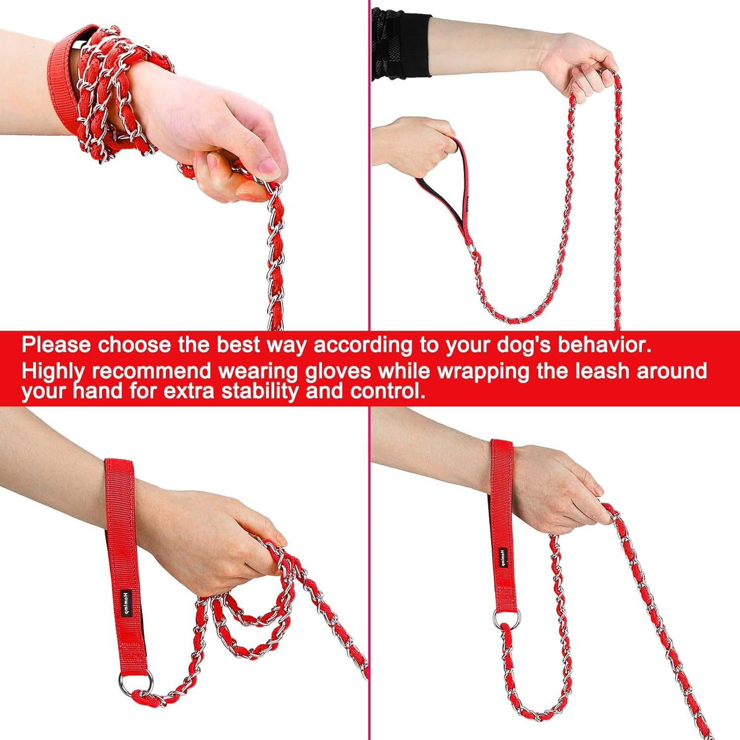 Homimp Chain Dog Leash - Reflective, Chew Proof Metal Leash for Large Dogs, 6 FT with Comfortable Soft Padded Handle, anti Bite Durable, Non Chewable (Red) image number 3