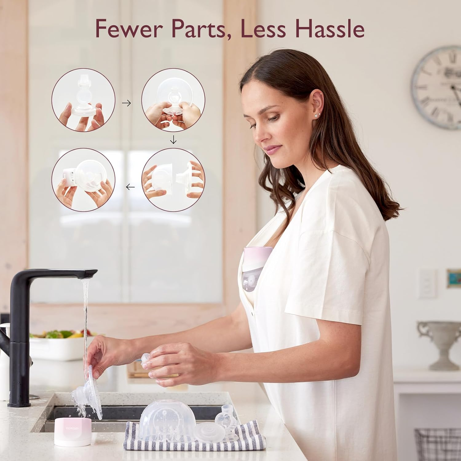 Momcozy Breast Pump Hands-Free S12 Pro, Wearable & Portable Pump with Soft Doublefit Flange 24Mm, 3 Modes & 9 Levels Electric Breast Pump Portable for Easy Pumping, Smart Display (PINK, 2 Count) image number 3