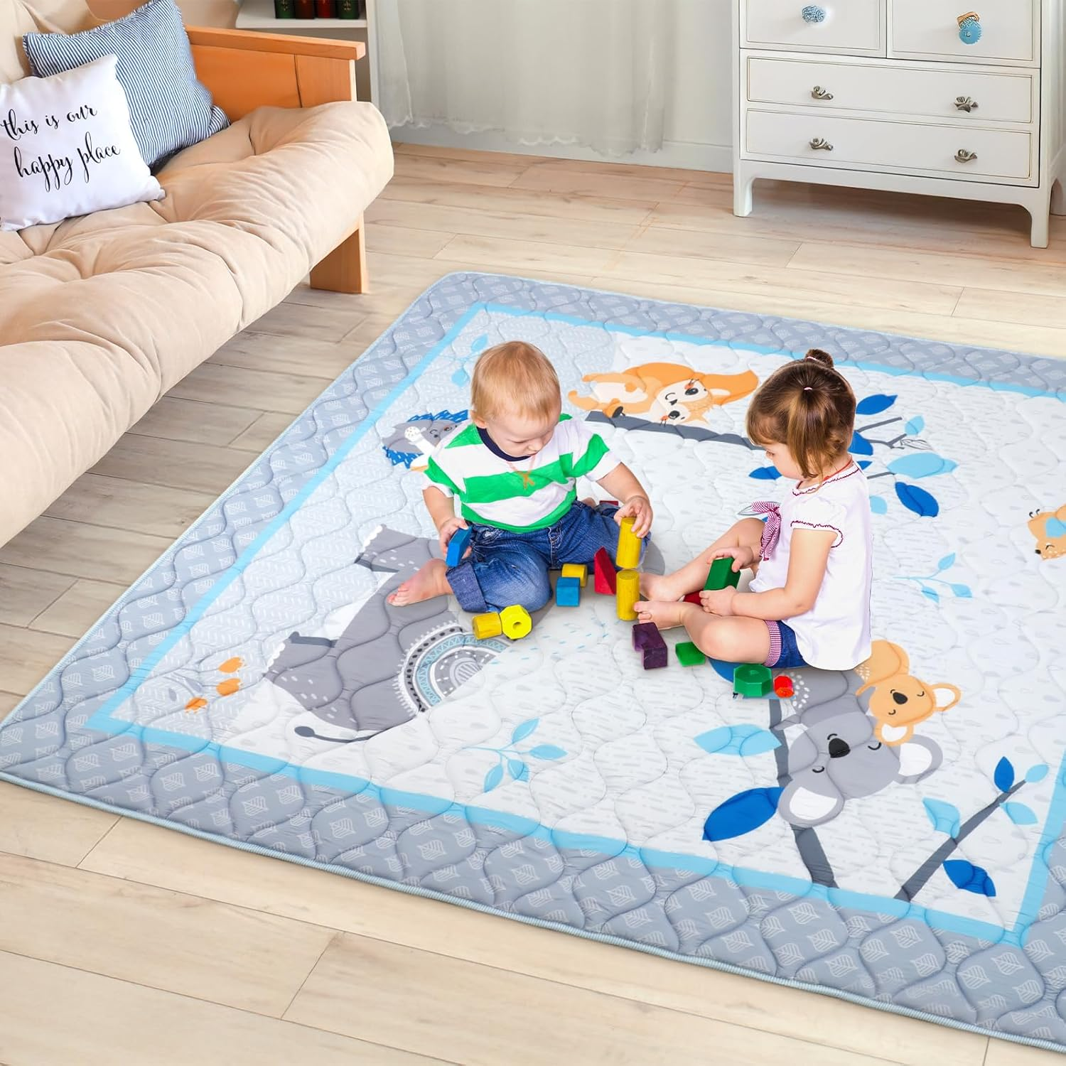Decalsweet Baby Play Mat 150 X 180 Cm with Non-Slip, Extra Thick 2 Cm Soft Crawling Mat Baby, Foldable Crawling Blanket for Baby Crawling Rug for Children'S Room Indoor Outdoor Fence (Forest Animals) image number 3