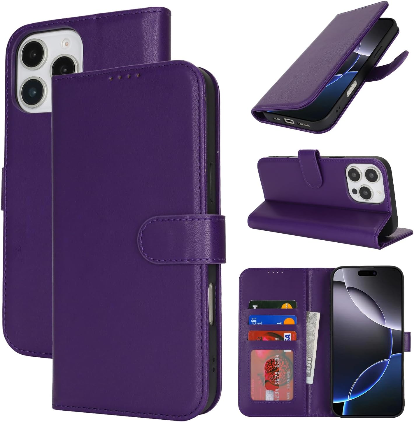 Zouzt Case for Iphone 16 plus 6.7 Inch, Shockproof PU Leather Mobile Phone Case, Flip Case with Card Holder and Stand Function, Card Slot, Magnetic Closure, Flip Leather Wallet Cover (Black)