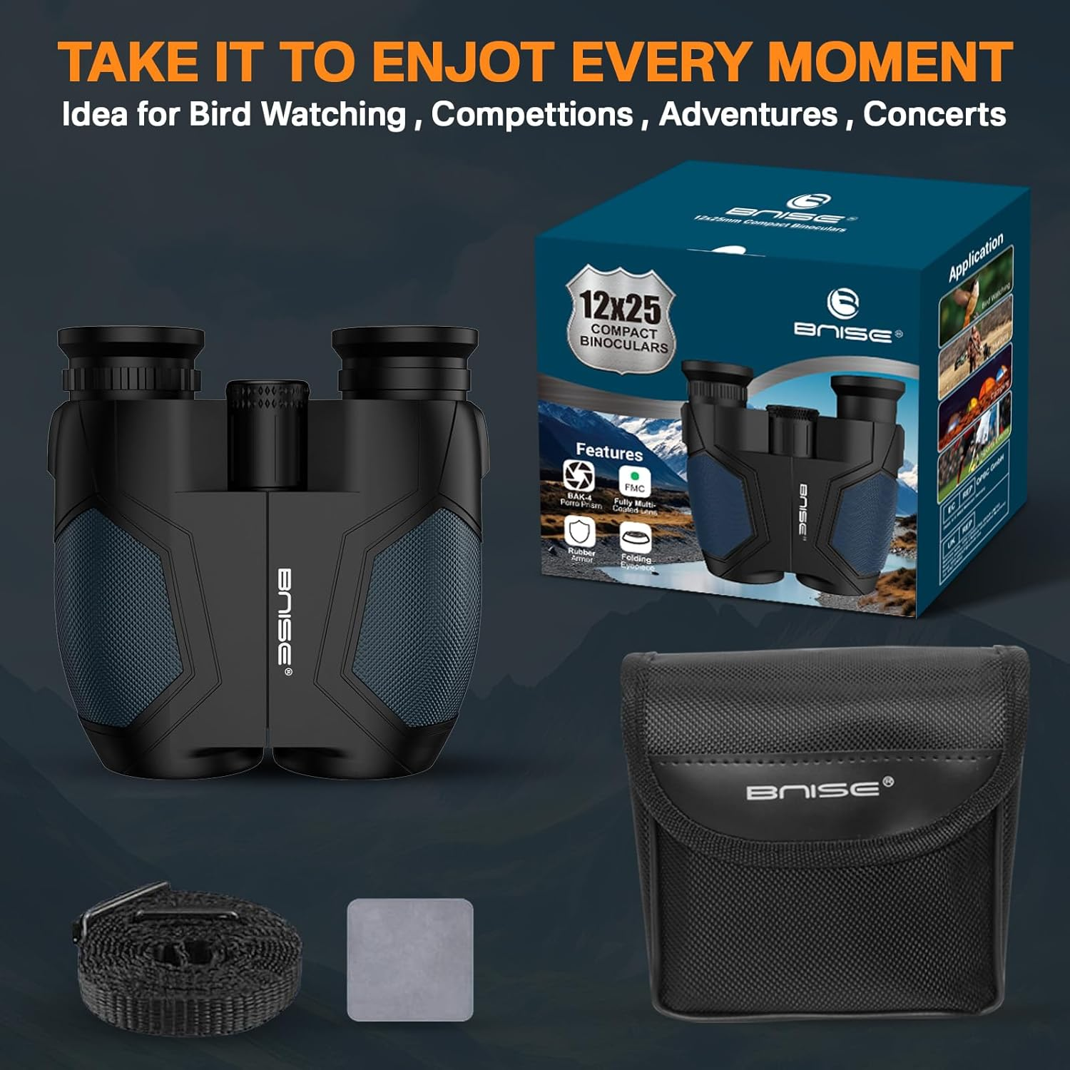 Compact Binoculars for Adults and Kids, 12X25 Small Binoculars with Low Light Vision for Bird Watching, Theater and Concerts, Hunting and Sport Games(Blue) - Grey image number 2