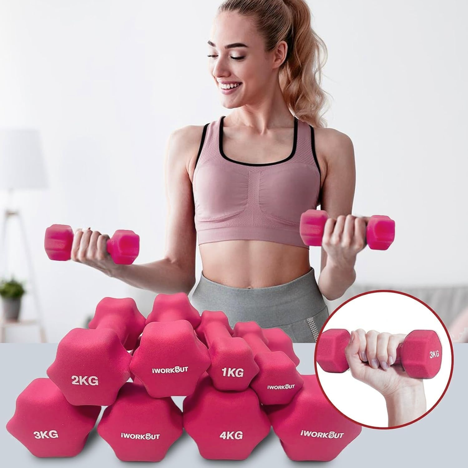 IWORKOUT Neoprene Dumbbells Set,Non Slip with Smooth Grip Fitness & Exercise Dumbbells &ndash; Hexagon Shaped Hand Weights for Women & Men &ndash; Best Choice for Gyms & Home Use image number 3