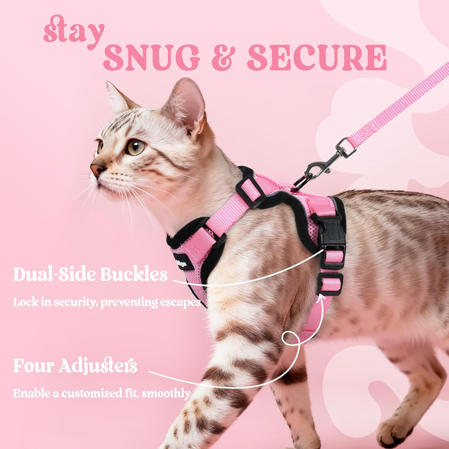 Rabbitgoo Cat Harness and Leash for Walking, Escape Proof Soft Adjustable Vest Harnesses for Cats, Easy Control Breathable Reflective Strips Jacket,Pink, XS image number 5