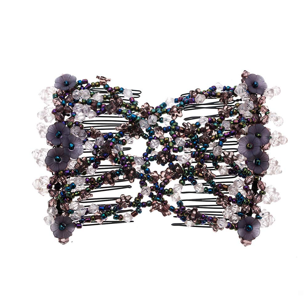 LOVEF 6 Pcs Effortless Beauty Stretchable Double Combs Upzing Medium Magic Beaded Double Hair Clips Hair Jewelry Assorted Color and Design image number 4