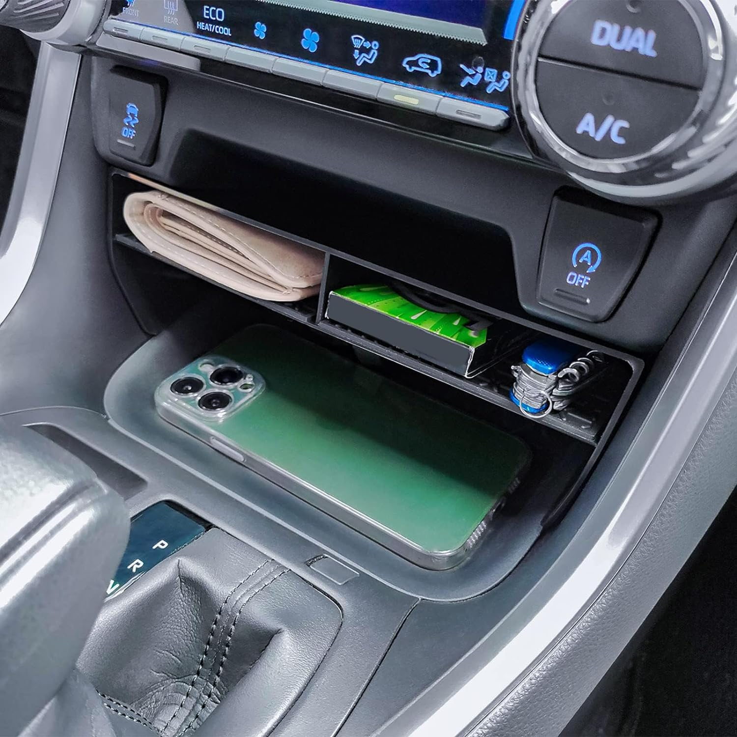 Upgraded Center Console Organizer Compatible with Toyota RAV4 2024 2023 2022 2021 2020 2019 Interior Accessories, Gear Shift Storage Tray Secondary Box Insert Divider (Black)