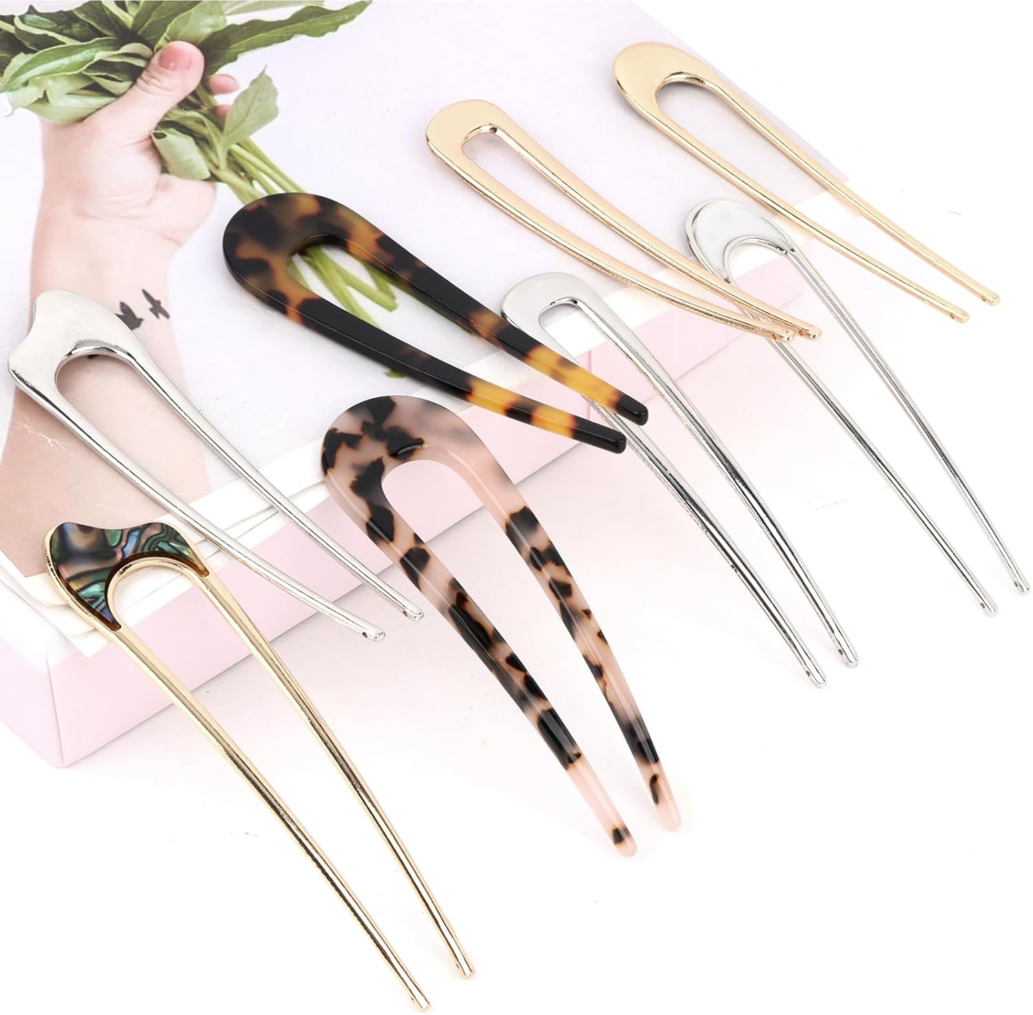 EXIPSAT Set of 8 Hair Clips, U-Shaped Hair Clips, Hairpins, Various Styles, Headdress for Women