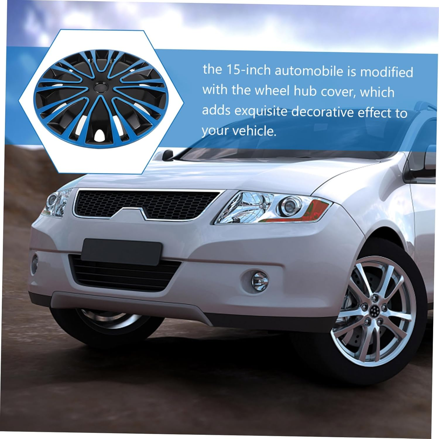 FELTECHELECTR 15-Inch Automotive Hub Caps and Decorative Wheel Hub Covers, Blue-Black Rim Cover for Cars, Universal Fit Vehicle Wheel Hubcaps for Travel and Outdoor Use image number 6