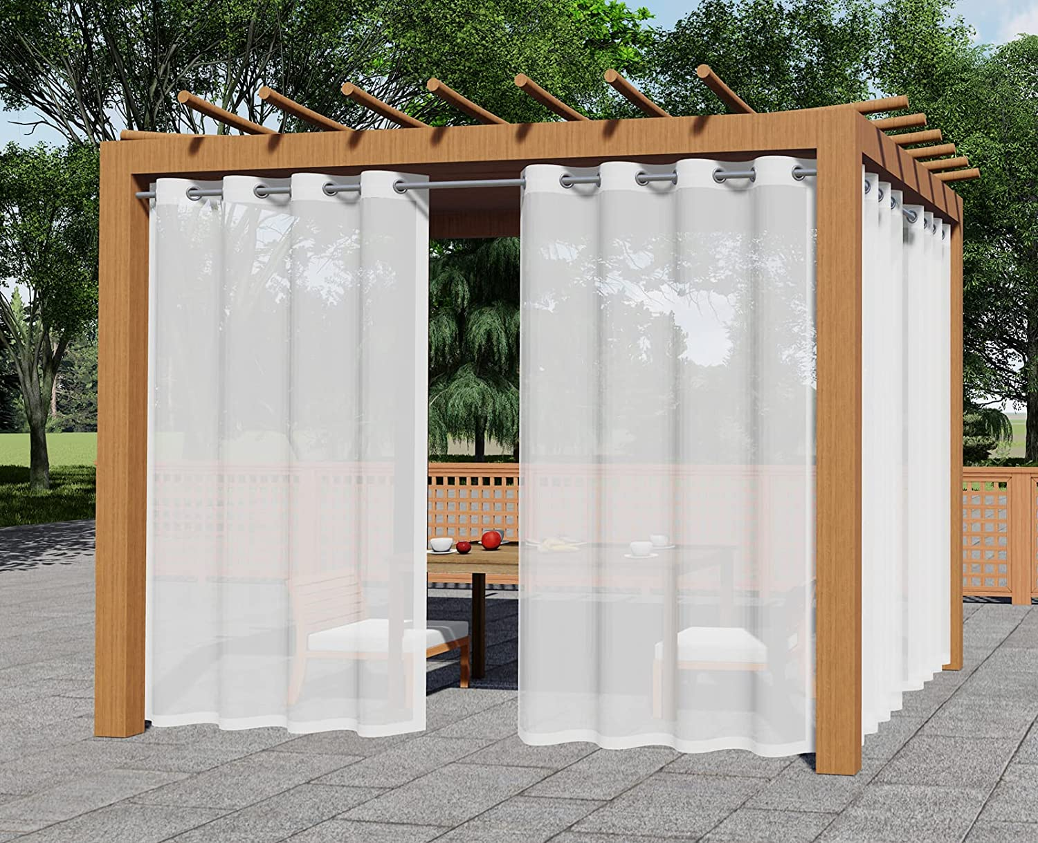 ABCCANOPY Outdoor Patio Sheer Curtains, Breathable Voile Drapes with Grommets for Gazebo, Porch, Pergola, Cabana, Black, 1 Piece, W54 X L84 Inch