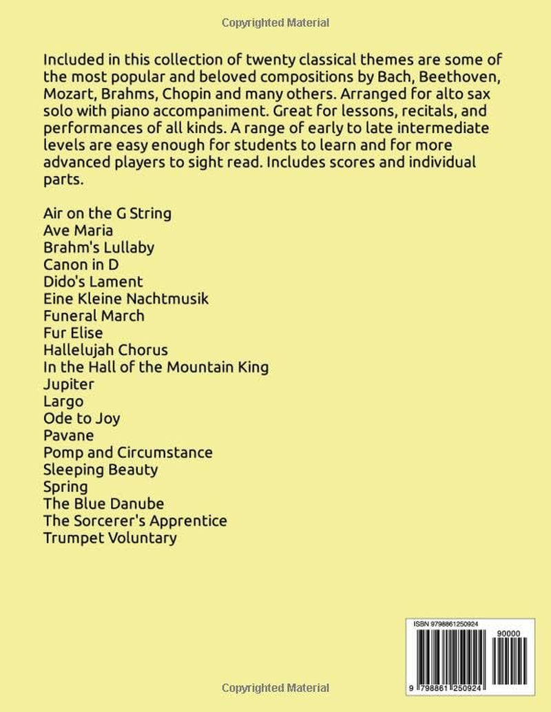 20 Classical Themes for Alto Saxophone Solo with Piano Accompaniment