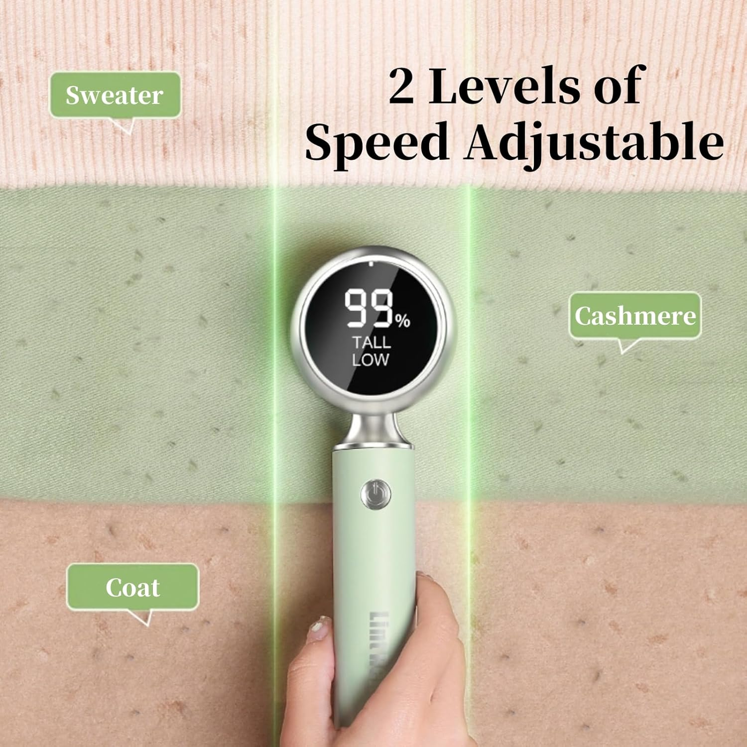 JOYI YAN Fabric Shaver, Portable Rechargeable Electric Lint Remover with 2 Adjustable Speed, LED Display Bobble Remover for Clothes, Lint Shaver for Various Fabrics (Green) image number 4