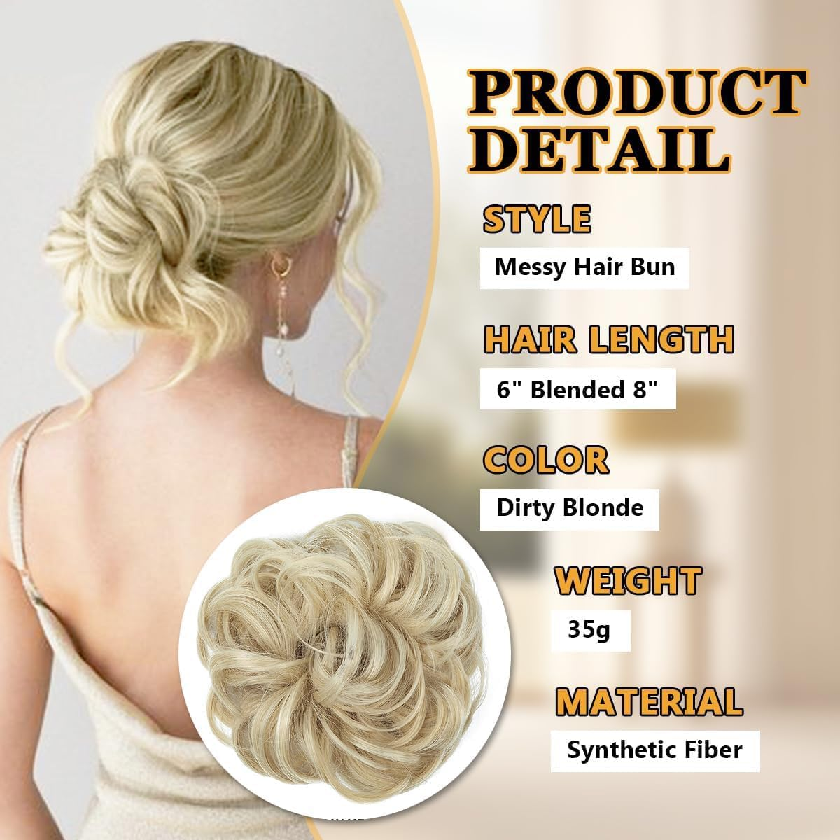 2PCS Messy Bun Hair Piece Curly Bun Hair Piece Hair Bun Extension Bun Wigs for Women Hair Accessories image number 3