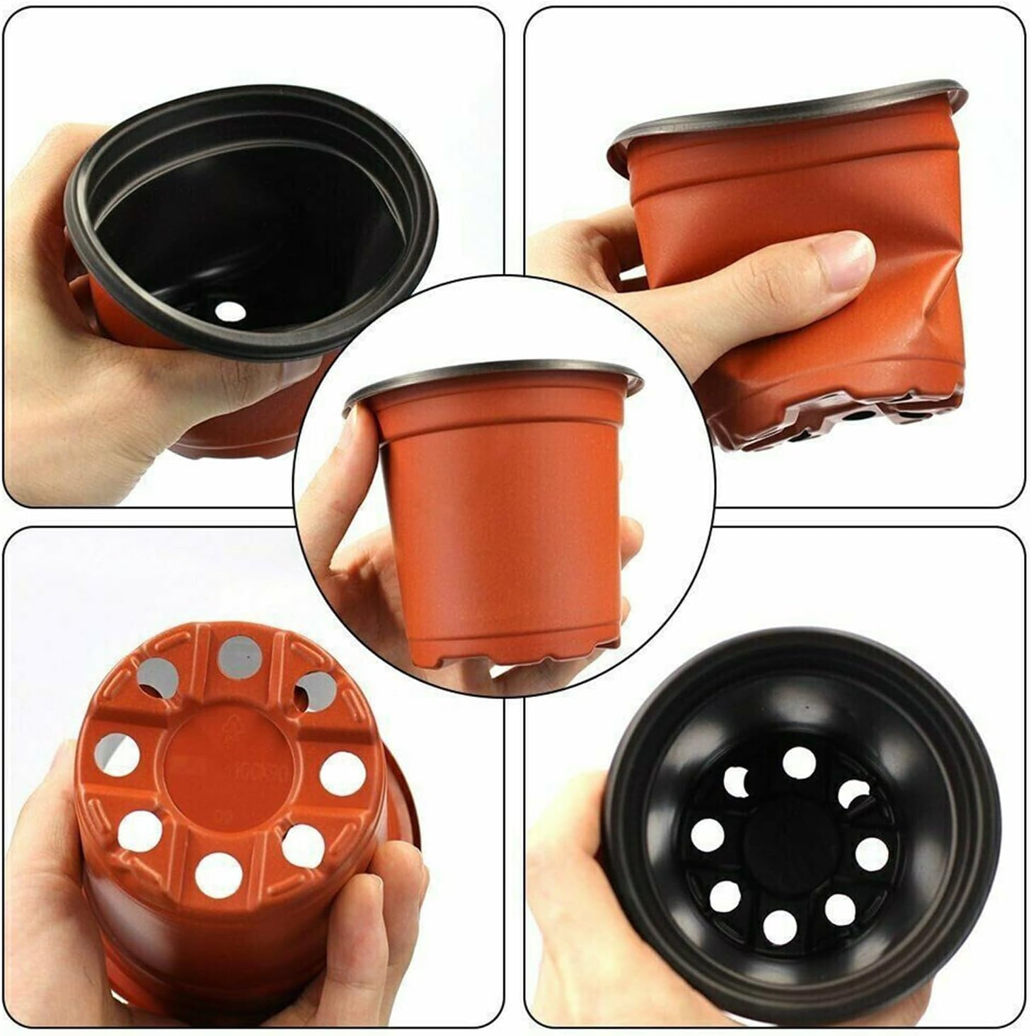 Leona Co 100 Packs Plastic Plants Nursery Pots, Flower Plant Growing Container Seed Starting Planter Flowerpot Bulk for Seedling Transplant Indoor Outdoor Supply, Garden Yard Park (12X8.2X10Cm) image number 5