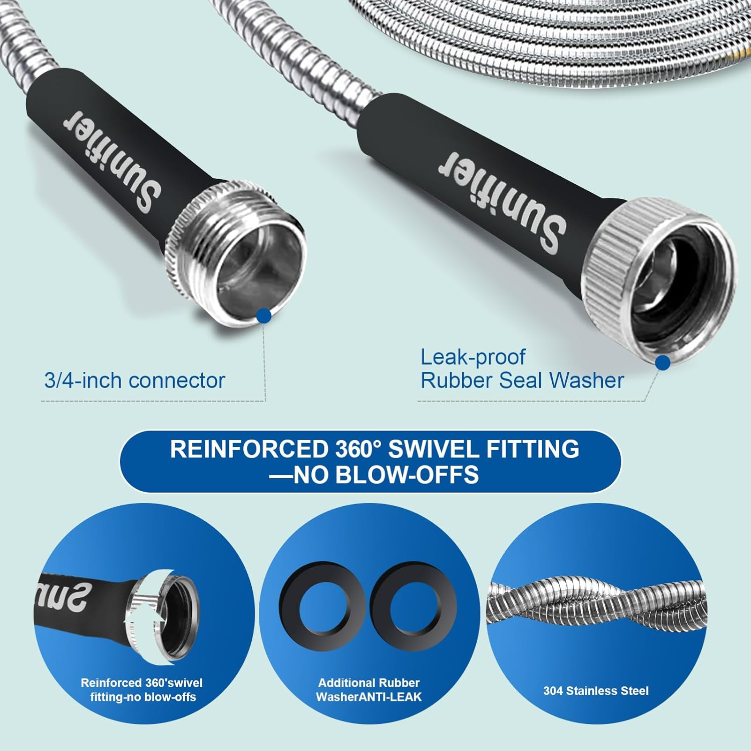 Metal Garden Hose 50 Ft with Hose Nozzle, Flexible Stainless Steel Garden Hose 50 Ft, Heavy Duty Water Hose for Garden (50FT) image number 7