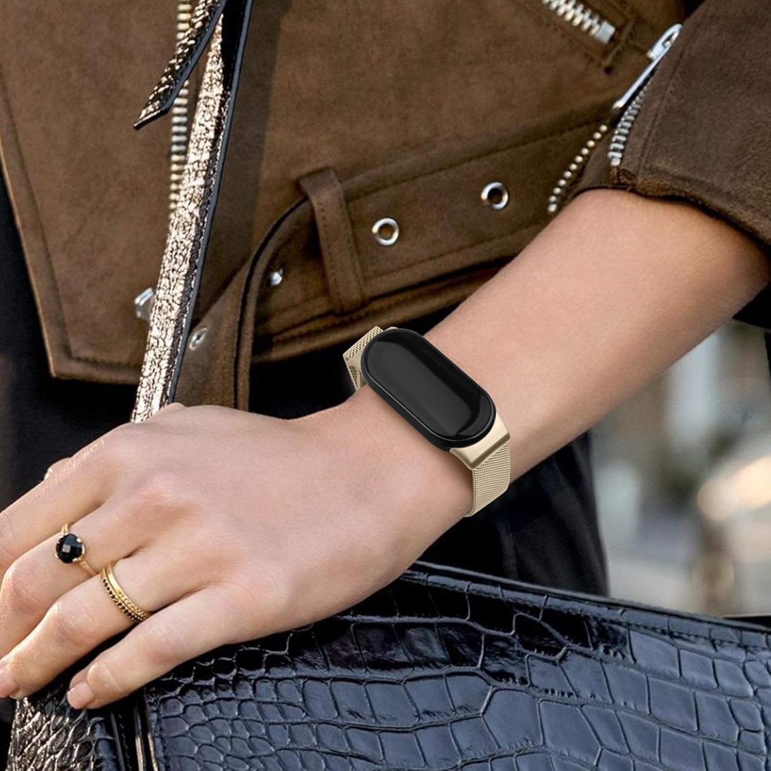 Leonids Metal Bands for Xiaomi Smart Band 10 9 8 Bands, Stainless Steel Mesh Loop Adjustable Wristband Strap for Xiaomi Mi Band 10 9 8 Replacement Wristband Women Men - Rose Gold image number 5