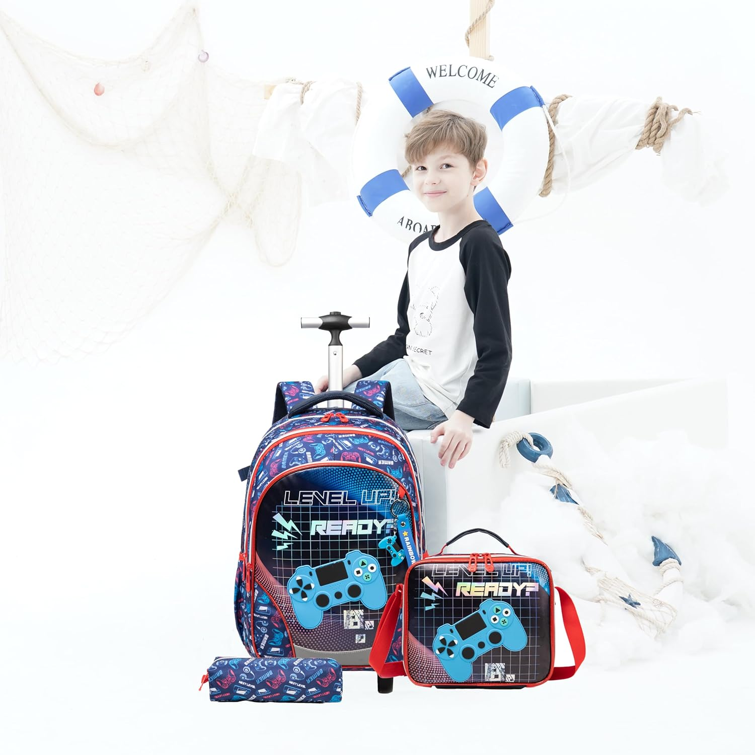 ZBAOGTW Rolling Backpack for Kids with Wheels Backpacks for Kids Travel Bags 3PCS Girls and Boys Backpack with Lunch Box - Black Car image number 5