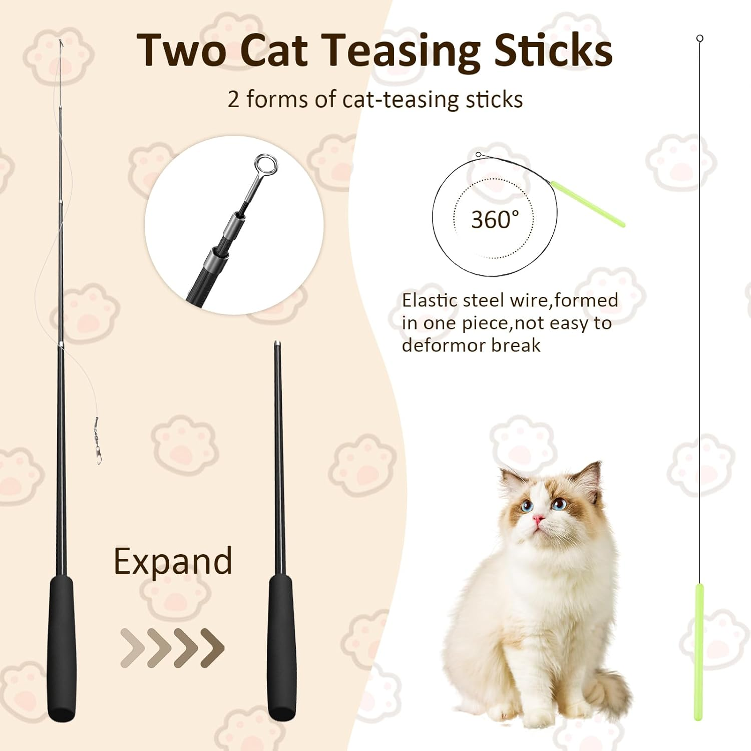 14Pcs Feather Teaser Cat Toy Set，Geeric Interactive Cat Teaser Toys Kit & Kitten Choker Bell Retractable Cats Wand Funny Sticks Multi Replacement Teaser Toy for Chase, Exercise, Boredom Relief Indoor