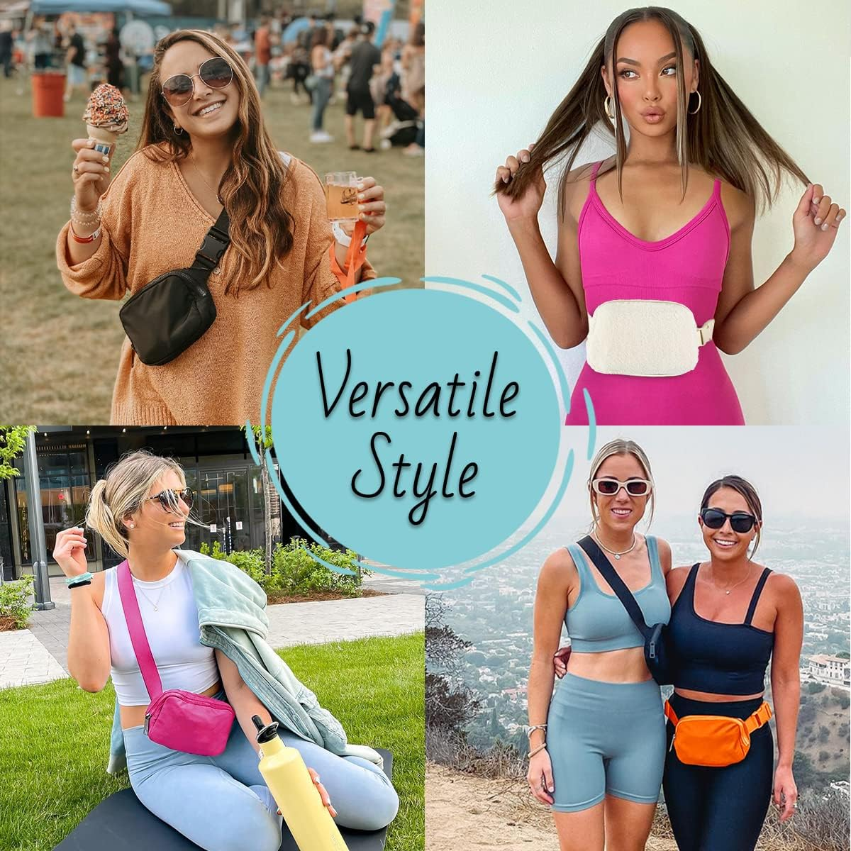 TDIFFUN Fanny Packs for Women Men, Fashion Waist Pack Small Belt Bag with Adjustable Strap for Running, Travel and Hiking, Fleece Cream, Small - All Black image number 6