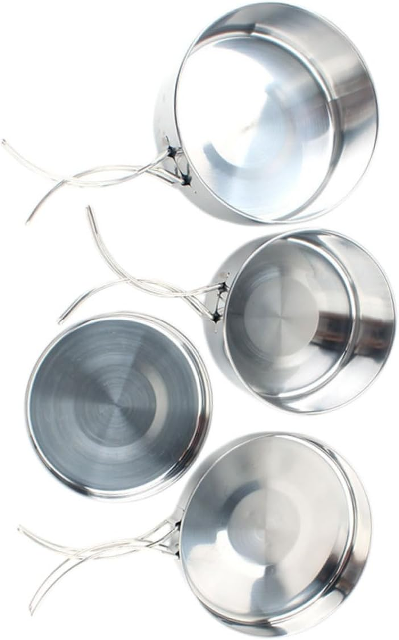 Kisangel 4Pcs Stainless Steel Pot Set Camping Cookware Pan for Outdoor Hiking Person Portable Cooking Supplies Combination Set