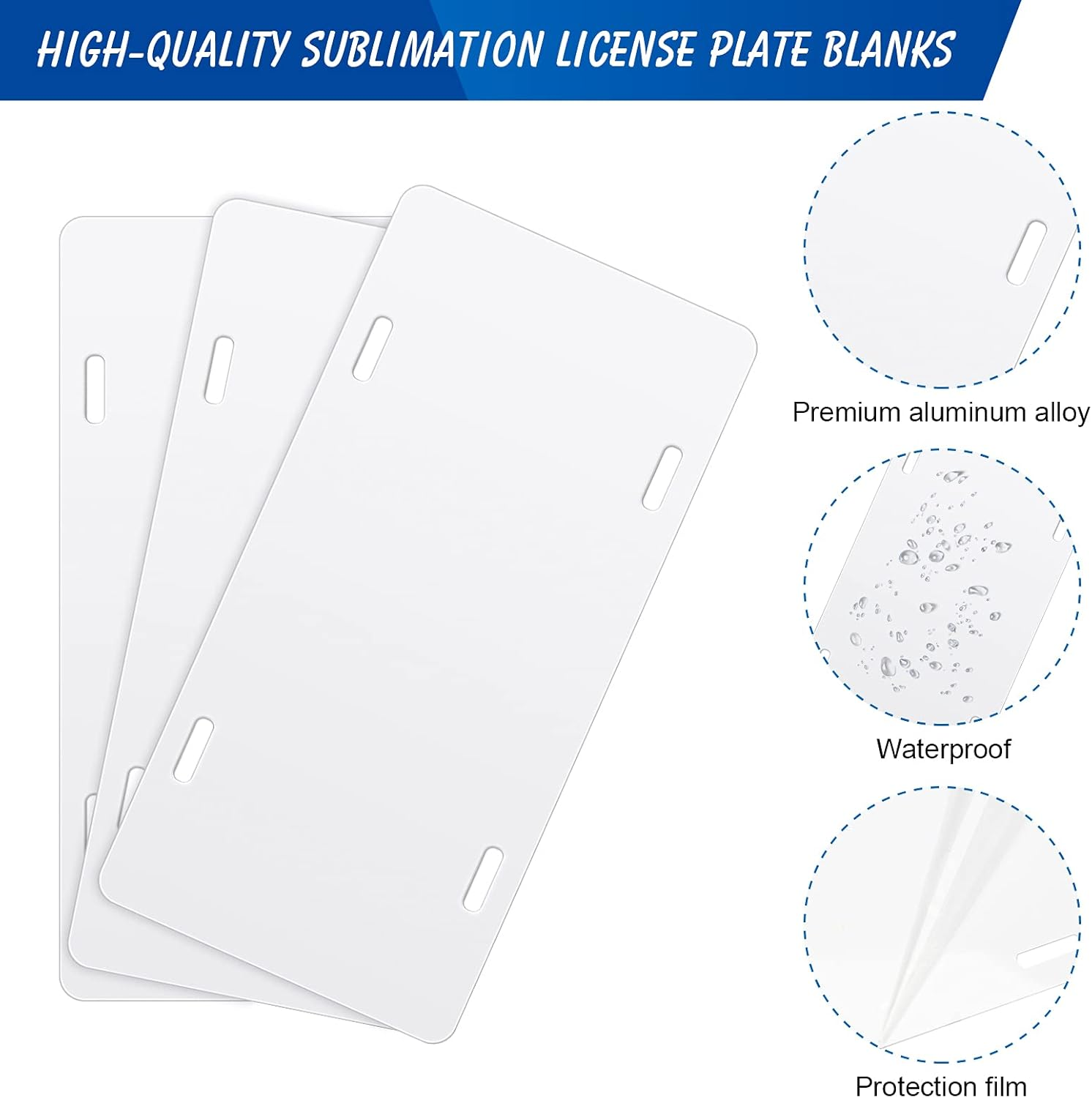 3Pcs Sublimation License Plate Blanks White, Anglekai Aluminium Automotive License Blank Plate for Car DIY Transfer Sheet Sublimation Blanks Bulk Metal Plate Tags for Custom Design License Blank image number 6