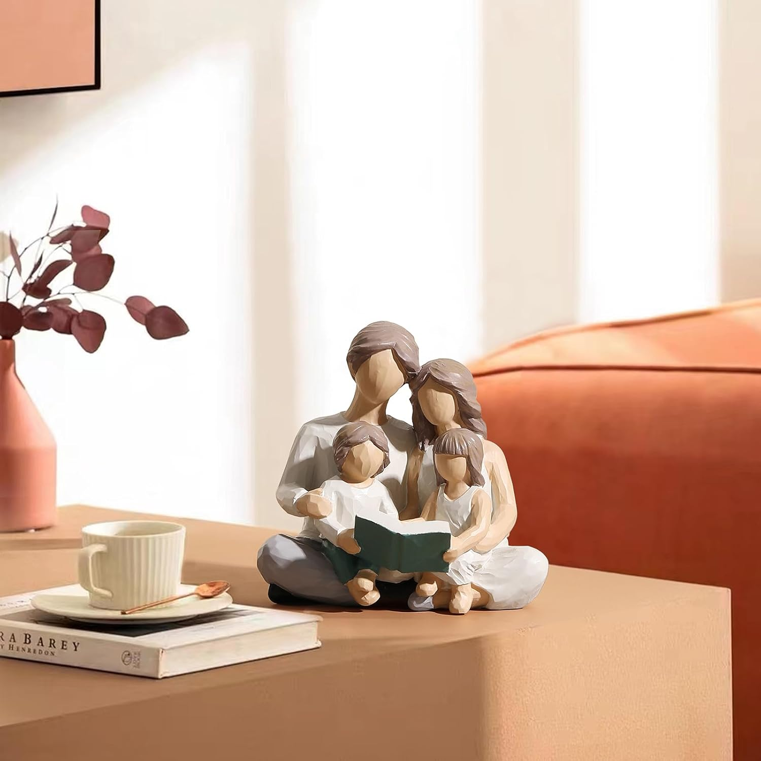 OTANG Family of 4 Reading Book Figurines, Hand-Painted Figures Gifts for Parents or Daughter and Son, Family Sculpture for Shelf Decor Desktop Home Bedroom Living Room Decoration image number 6