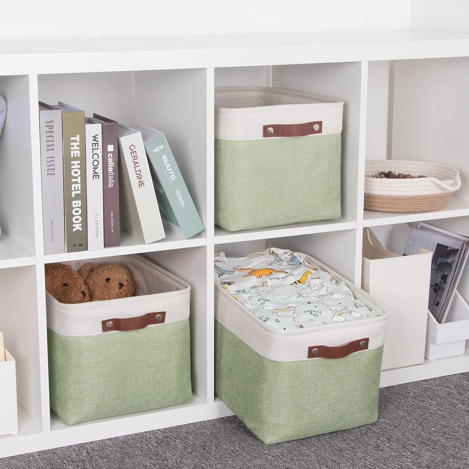 Tinyso Fabric Nursery Storage Baskets for Shelves(3 Pack),Foldable Large Storage Baskets for Organizing,Linen Storage Cube Box Decorative Baskets Bins with Handles for Closet,Clothes,Toy image number 6