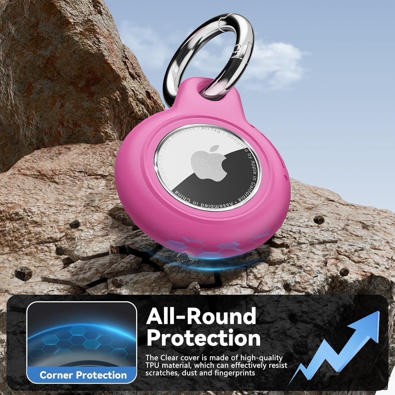 Compatible with Apple Airtags Keychain Waterproof Airtag Holder, Hard PC Airtag Case, Anti-Scratch and Shock Air Tag Holder, Airtags Accessories for Holder, Cover for Dog,Car Key,Luggage 【Rose Red】 - Blue image number 5