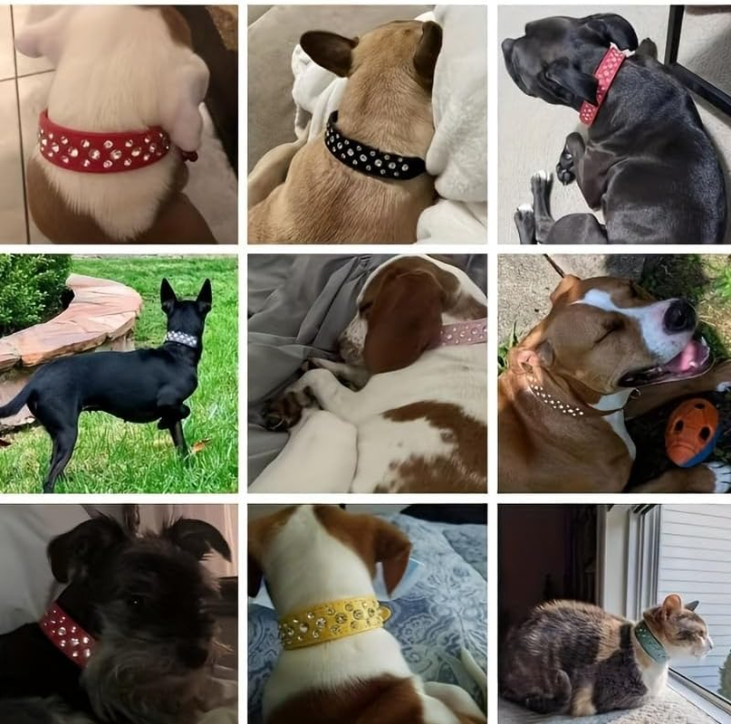 Bling Rhinestone PU Leather Crystal Diamond Pet Dog Cat Puppy Collar Black S M L Xl(Pink,L Fit Nack 30-36CM) image number 7