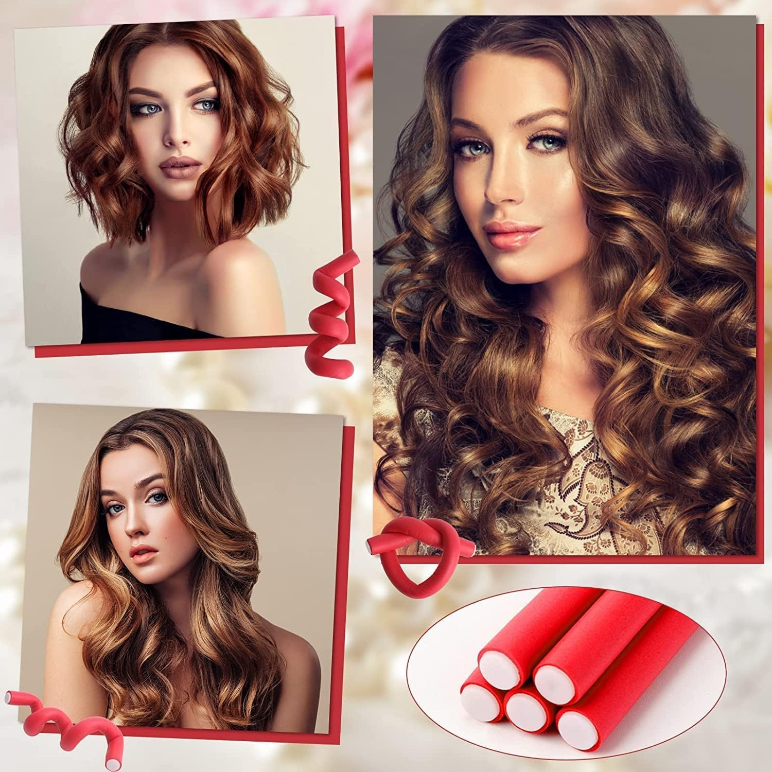 10 Pcs Heatless Hair Curler Flexible Curling Rods,Heatless Curls Rods Soft Twist Foam Hair Rollers for DIY Hair Styling Hair Salon Short, Medium and Long Hair(Red 0.55 * 9.5 Inch) image number 5