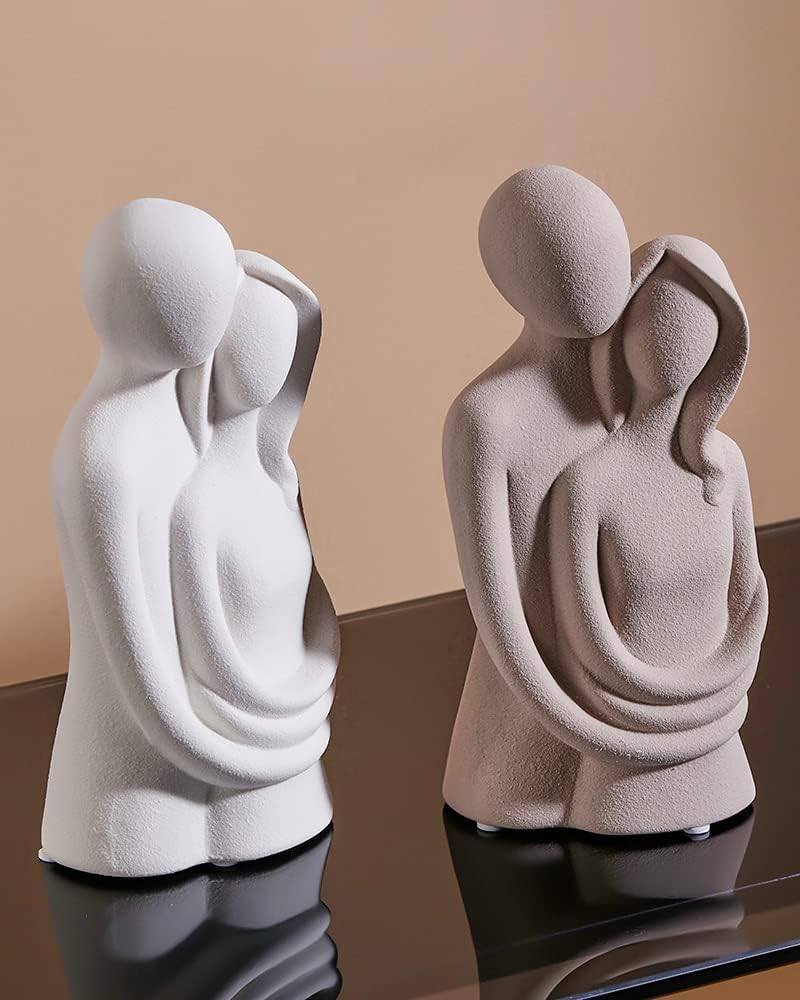 HYFAN Love Statue Hugging Couple Ceramic Decor Romantic Ornament Figurine Gift Meaningful Sculpture for Bedroom Home Office Shelf Desktop Decoration (White) image number 3