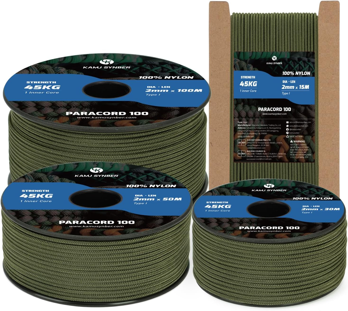 Kamu Synber 2Mm Paracord 30M 100% Nylon Rope 1 Strand Type I Parachute Cord for Crafting, Outdoor, DIY, Camping | Support 45Kg | Neon Orange