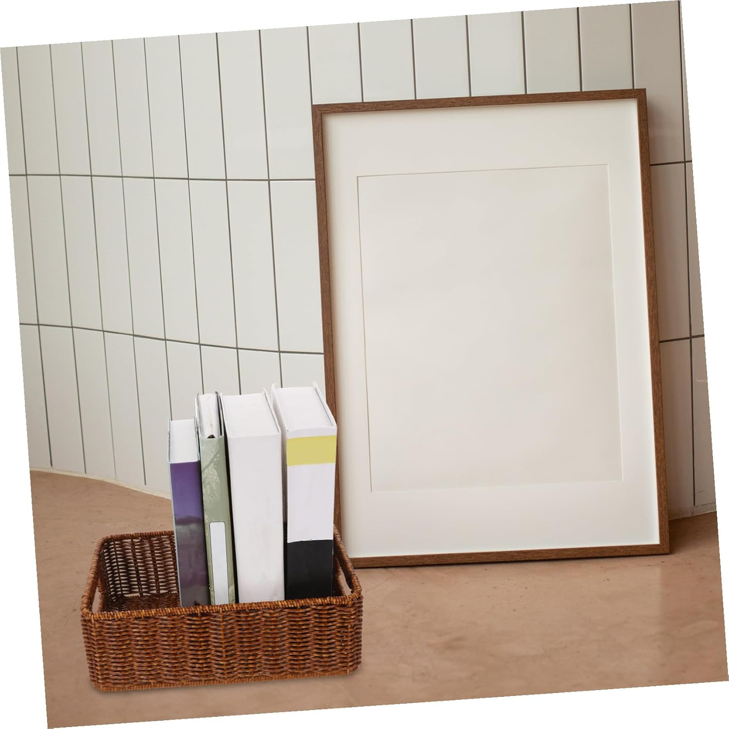 VALICLUD Woven Rattan Storage Basket with Handles for Desktop Organization Multipurpose Wicker Pantry Organizer for Home and Office Brown image number 2