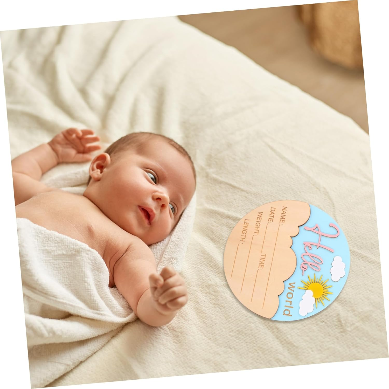 Milisten Elegant Birth Plaque for Newborn Photo Prop Unisex Design for Shower Nursery and Hospital Use Timeless Keepsake for Celebrating Arrival image number 6