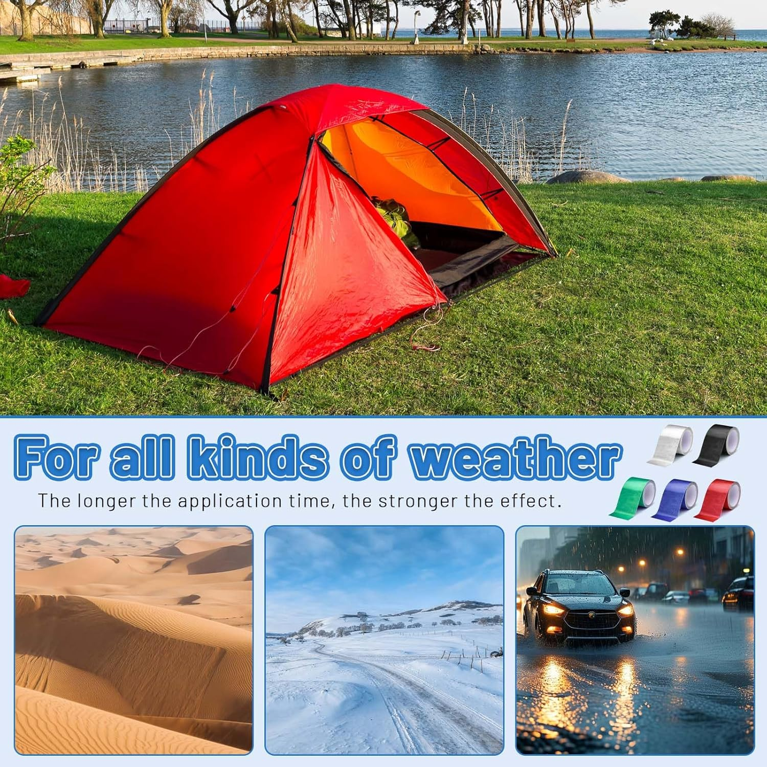 Huakaile Blue Tent Repair Tape, 25 Ft X 3" Waterproof RV Awning Repair Tape, Outdoor Heavy Duty Tarp Patch Kit for Camper Boat Cover Canvas Seam Sail Tarpaulin - Blue image number 4