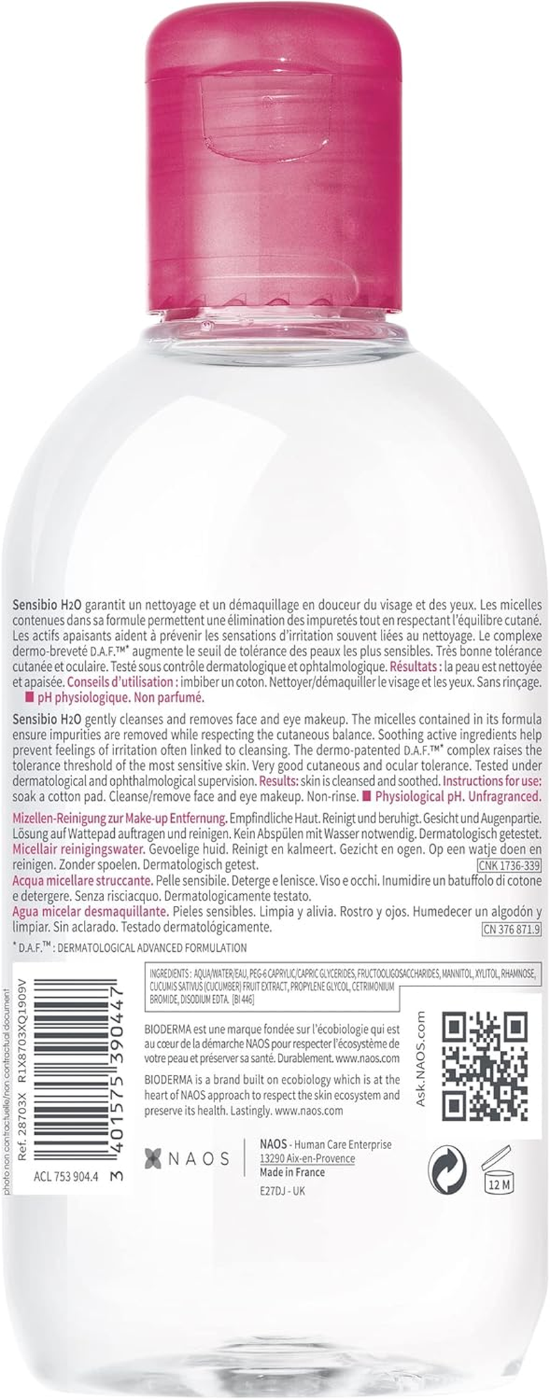 BIODERMA Sensibio H2O Micellar Water - Soothing Make up Remover Face Cleanser for Sensitive Skin, 250Ml image number 6