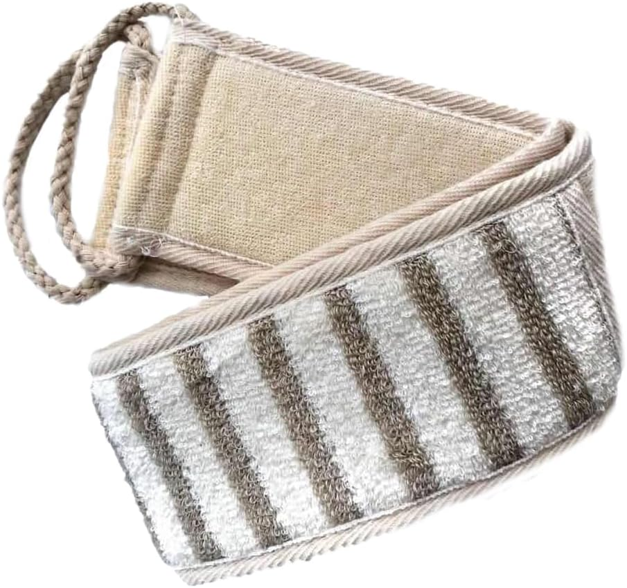 PG Goods Inc Natural Cotton Exfoliating Back Scrubber - Loofah Bath Luffa, Acne Cleaner for Shower, Body Wash Belt for Men and Women - Soft, Natural Washcloth-Compact Size
