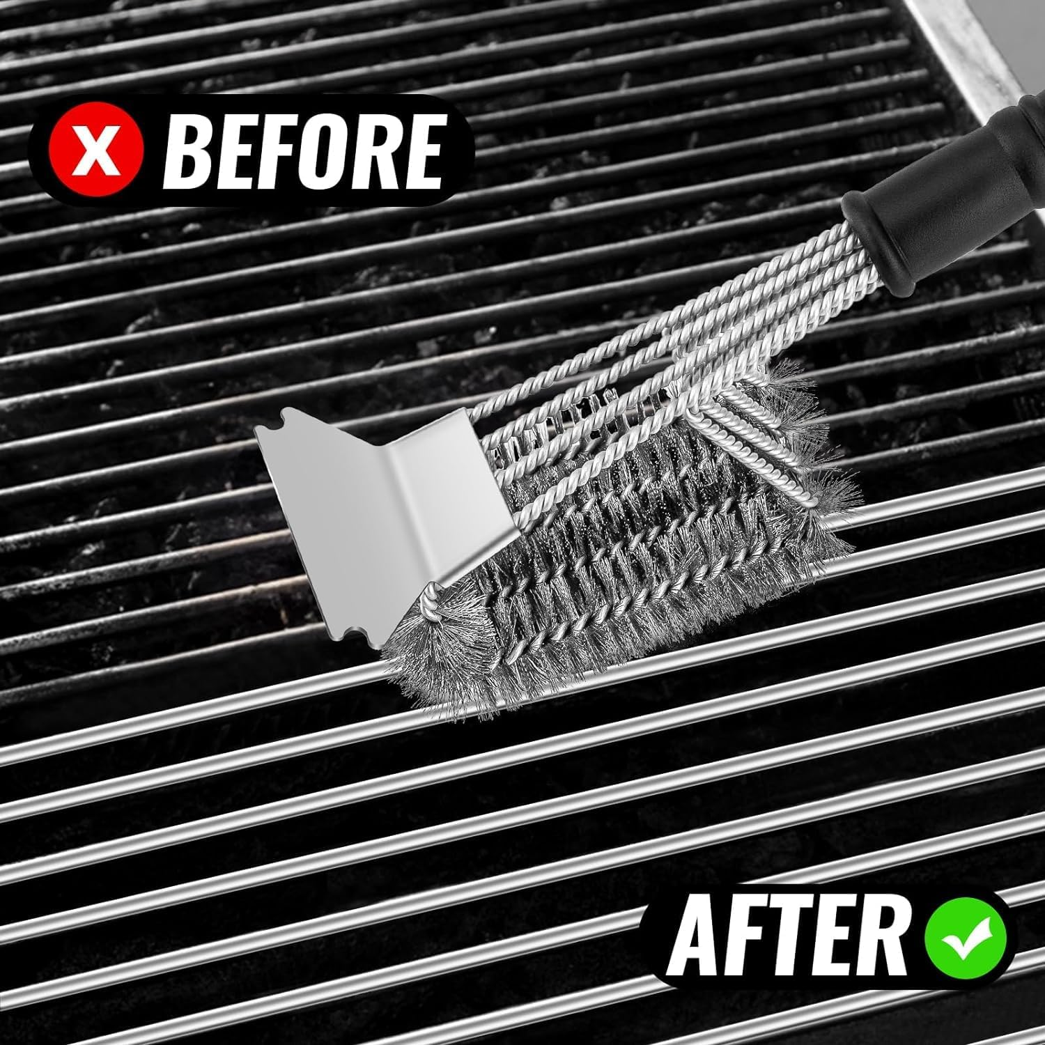 Grill Brush and Scraper Bristle Free, 2 Pack Stainless Steel BBQ Brushes with Handle for Grill Cleaning, Ideal Barbecue Accessorie for All Grill Types (Comes with 2 BBQ Oil Brushes) image number 5