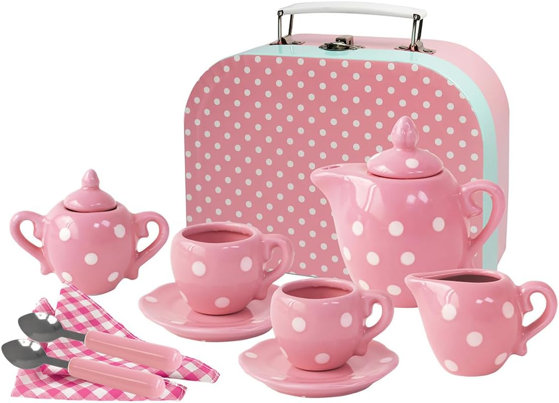 Kaper Kidz - Pink Polka DOT Porcelain Tea Set 13PCS