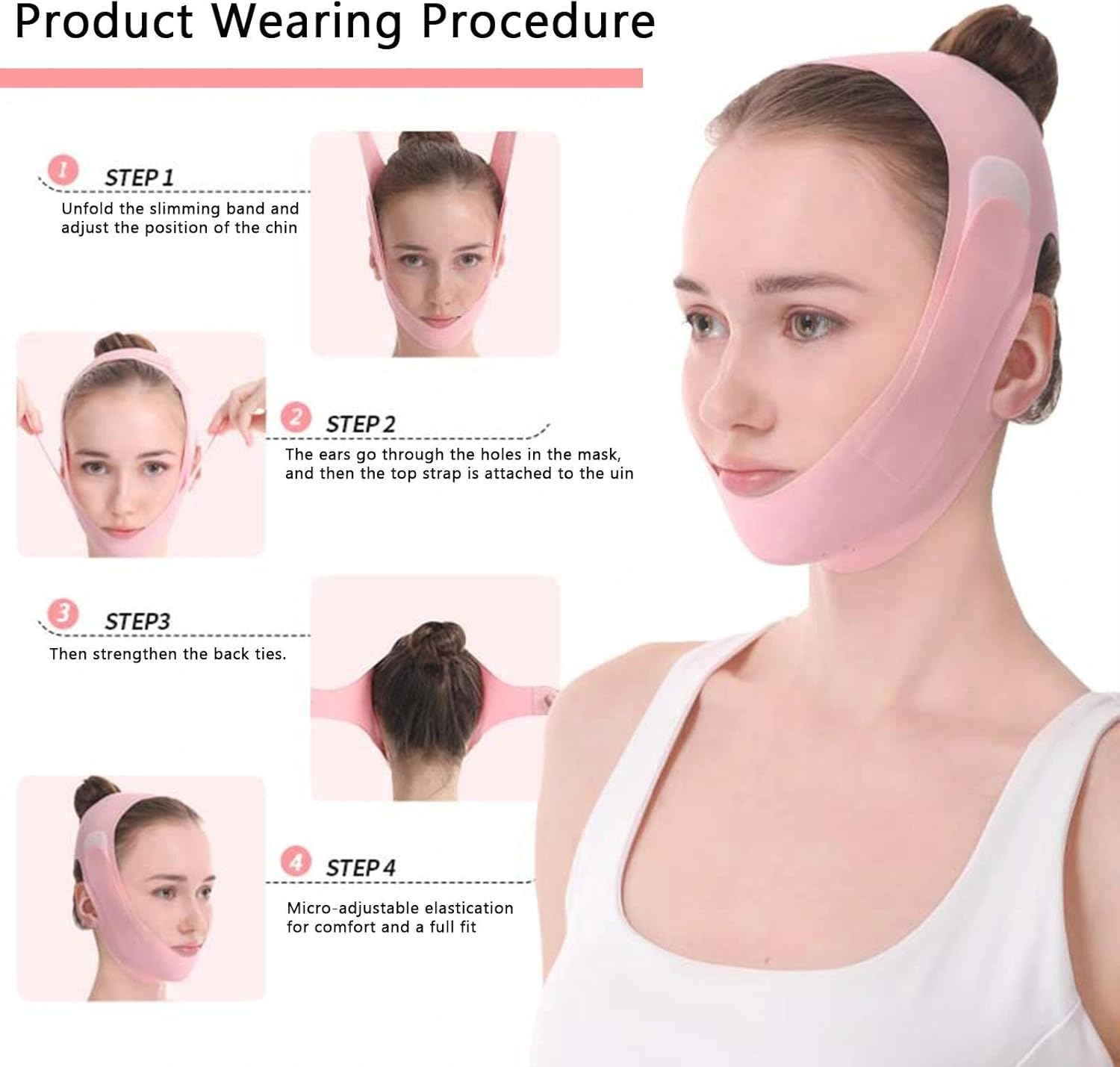 V Line Lifting Mask, V Shaped Face Mask, V Shaped Contouring Face Mask, Reusable Chin Strap for Sleeping, Face Toning Belts, Double Chin and Sagging Shape and Tighten Face, Jaw Exerciser (Pink) image number 5