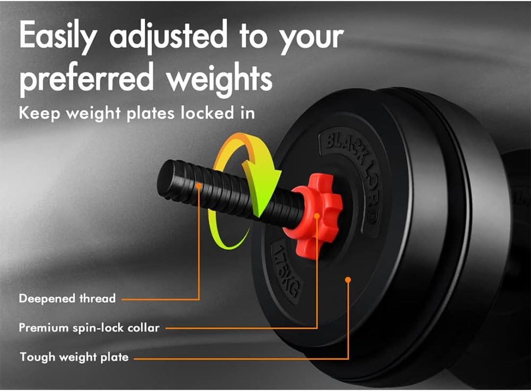 BLACK LORD 20KG Dumbbell Barbell Set 4-In-1 Standard Weight Plates with Connecting Rod Exercise & Fitness Equipment for Home Gym Body Workouts Strength Training