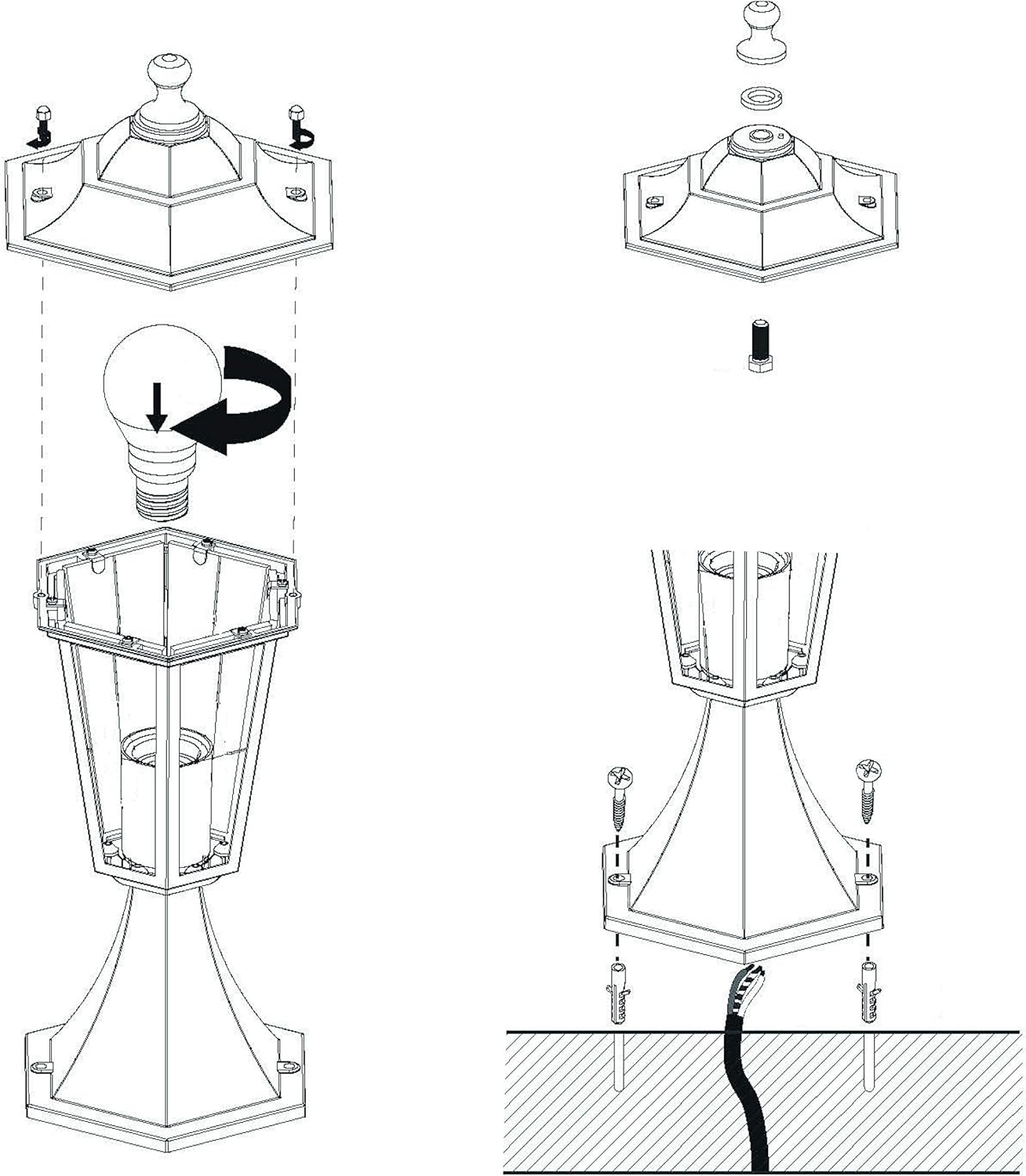 EGLO Outdoor Lamp Post Laterna 5, Pier Mount outside Light, Electric Garden and Driveway Lighting Made of White Cast Aluminium and Glass, E27 Socket, IP44
