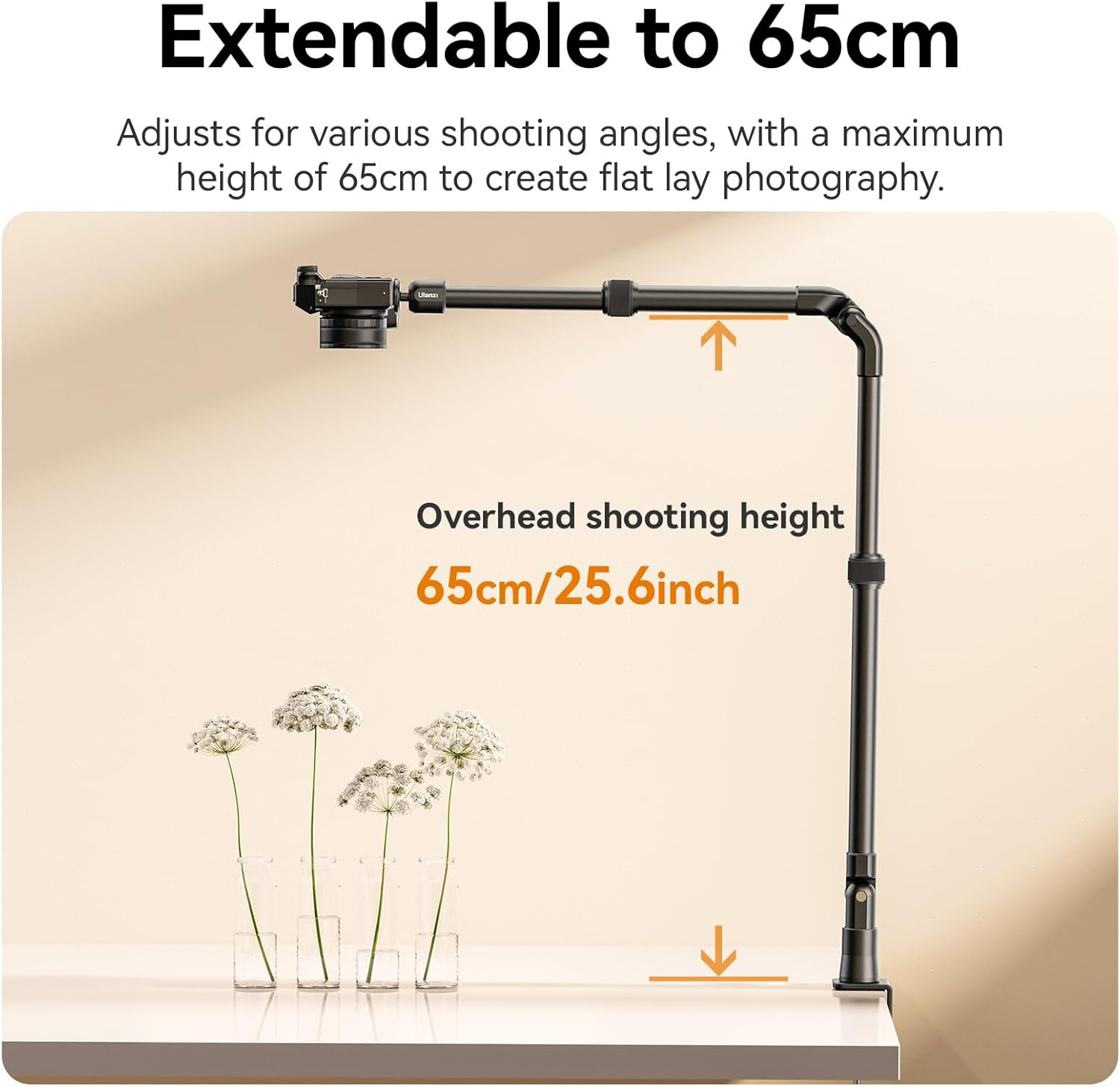 ULANZI ZJ02 Camera Desk Mount Overhead Magic Arm, 98Cm Aluminum Adjustable Webcam Stand with 1/4" Ball Head for Cameras DSLR Lights Mount for Live Streaming/Photo Video Shooting