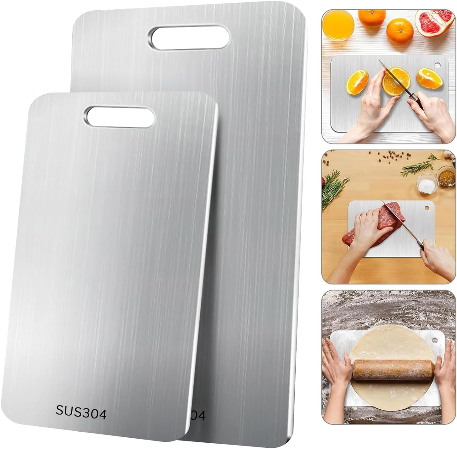 Yakiter Cutting Board, 304 Stainless Steel Chopping Board with Handles, Double-Sided Cutting Board for Kitchen & Meat Cheese Vegetable Fruit, Mold Free, Hygienic (34 * 23Cm)