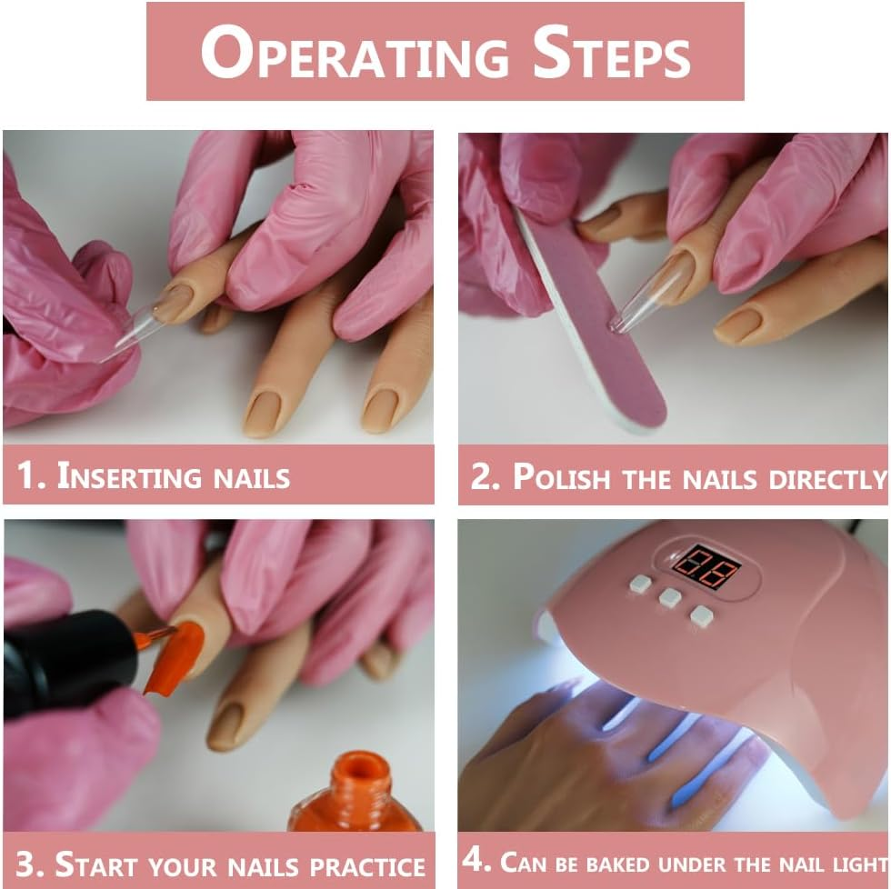 XMASIR Practice Hand for Nail Design, Silicone Hand Fake Nails Practice Hands Hand Training Practice Model Nail Art Manicure Set for DIY (Left) image number 3