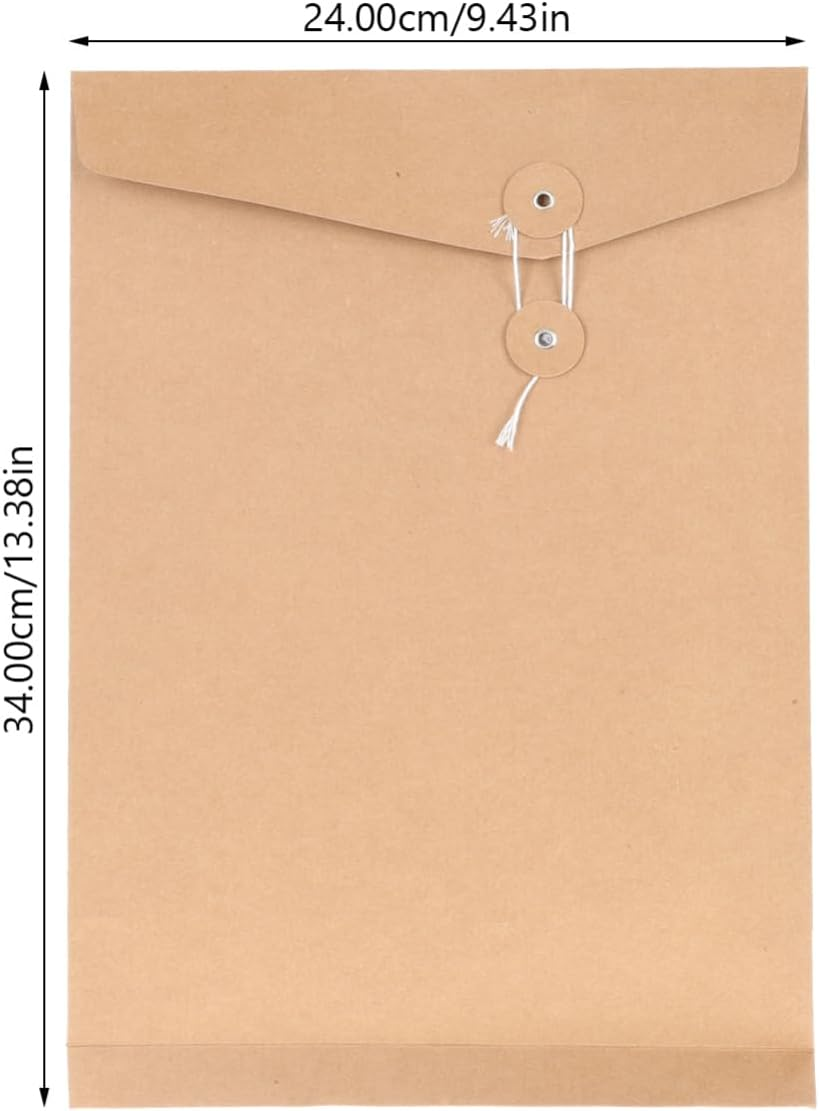 Tofficu 10Pcs Kraft Paper Envelopes A4 Sizes, 13.4X9.5 in String Tie Mailing Closure Envelope, Large Brown Document File Organizer Clasp Legal Envelopes for Mailing Paper Document image number 1