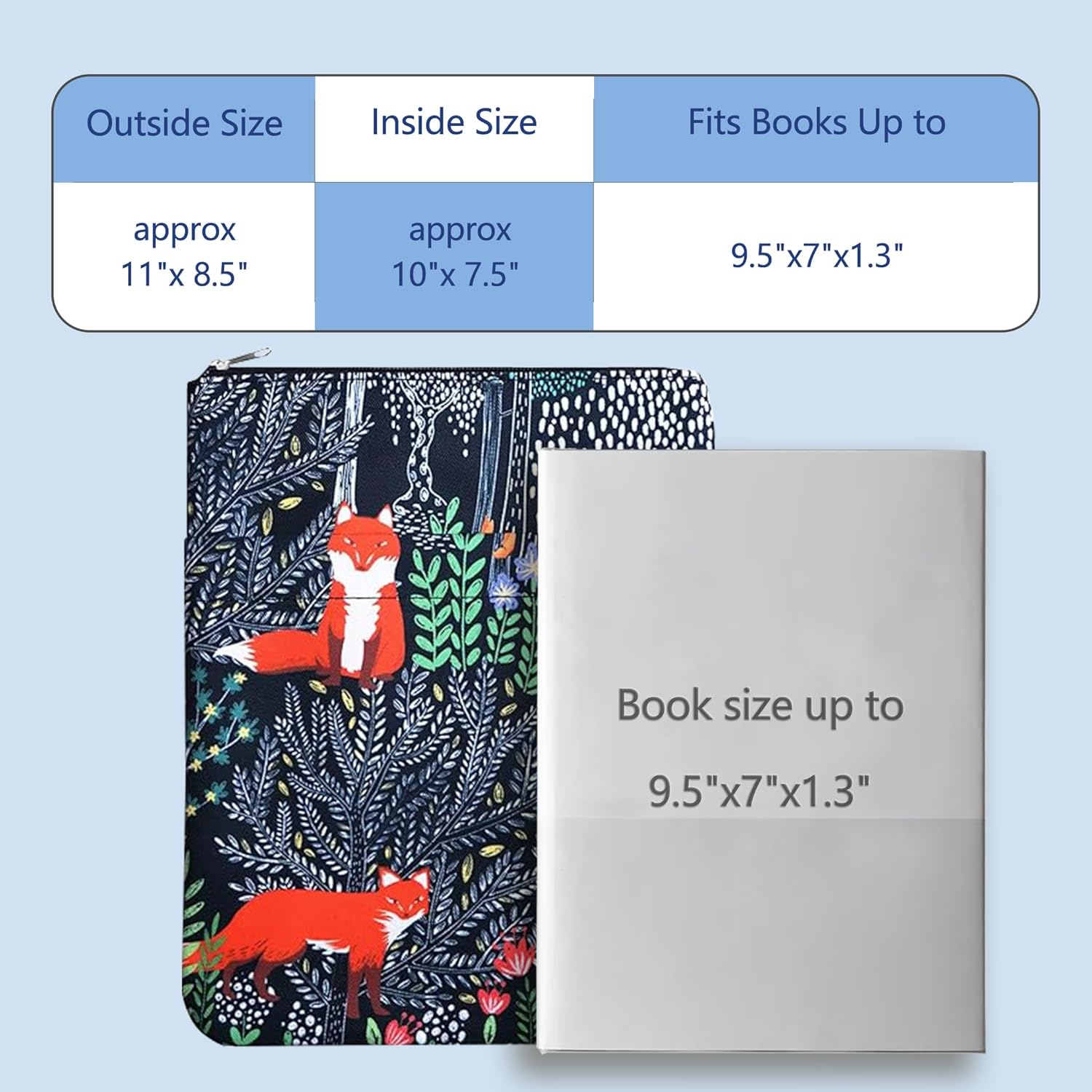 Fox Forest Book Sleeve,Book Protector Book Covers for Paperbacks, Book Sleeves with Zipper, 11 X 8.5 Inch, Fox Gifts for Girls image number 4
