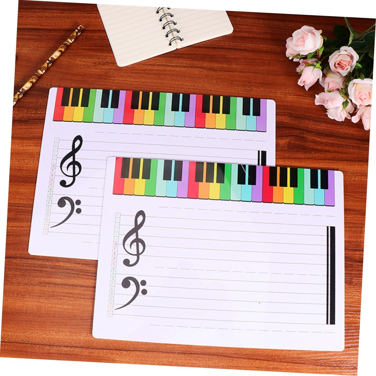 Parliky 3Pcs Stave Whiteboard Portable Erasable Music Teaching Practice Board Dry Erase Writing Staff Cards image number 1