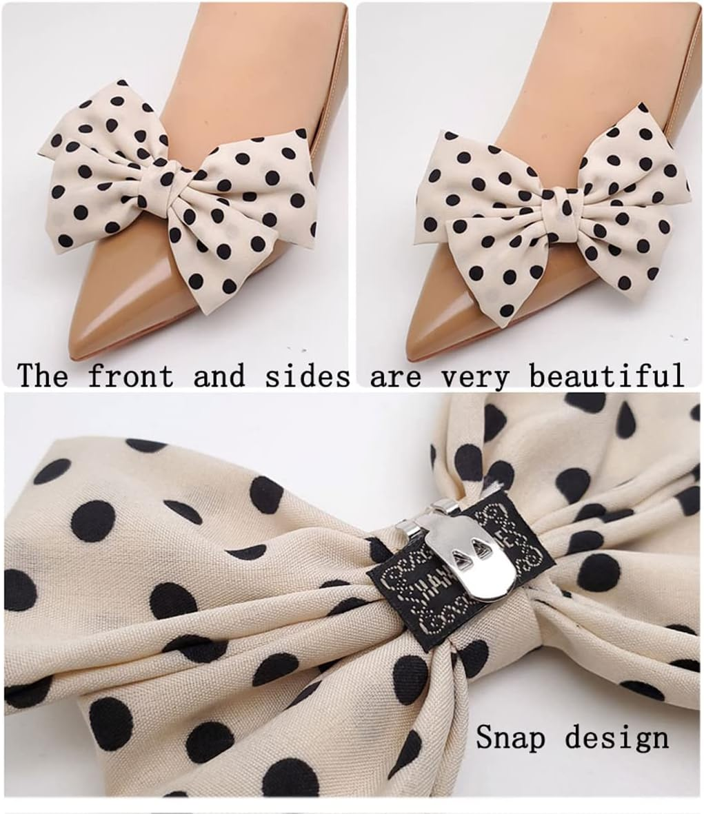 Tsangbaby Satin Bow Shoe Clips Dots Solid Color Shoe Clips Removable Shoe Clips Elegant Wedding Party Shoe Buckle Bag Clothing Hair Accessories for Women Girls 2 Pcs image number 4